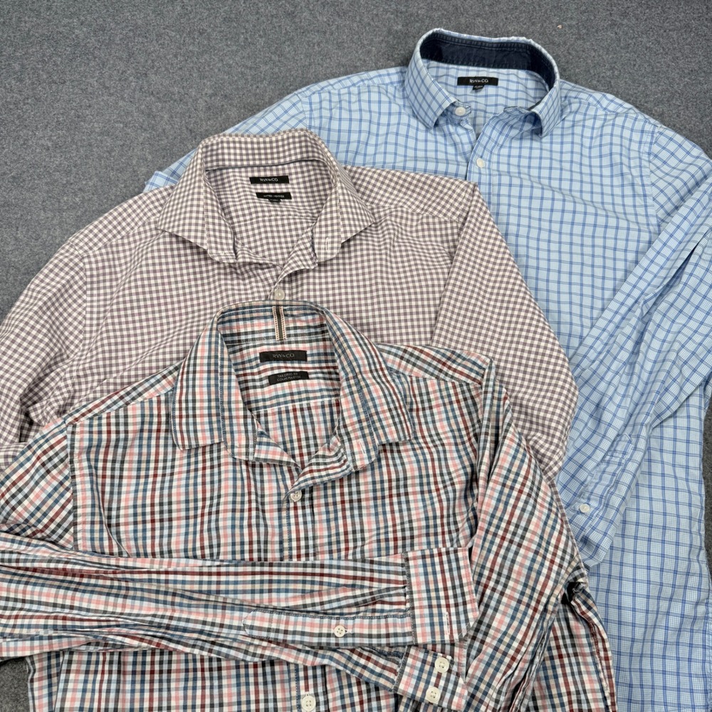 Lot of 3 RW&CO Mens Long Sleeve Button Down Shirts Plaid Gingham Medium 15-15.5